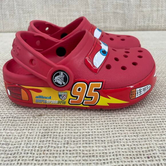 SOLD**Crocs Lightning McQueen CARS LIGHT UP *WORKS* Clogs, Disney Pixar, Size C8 - Picture 5 of 11